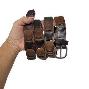 Vintage Woven Suede Leather Hexagon Pattern Belt 42" Brown Western Cowboy